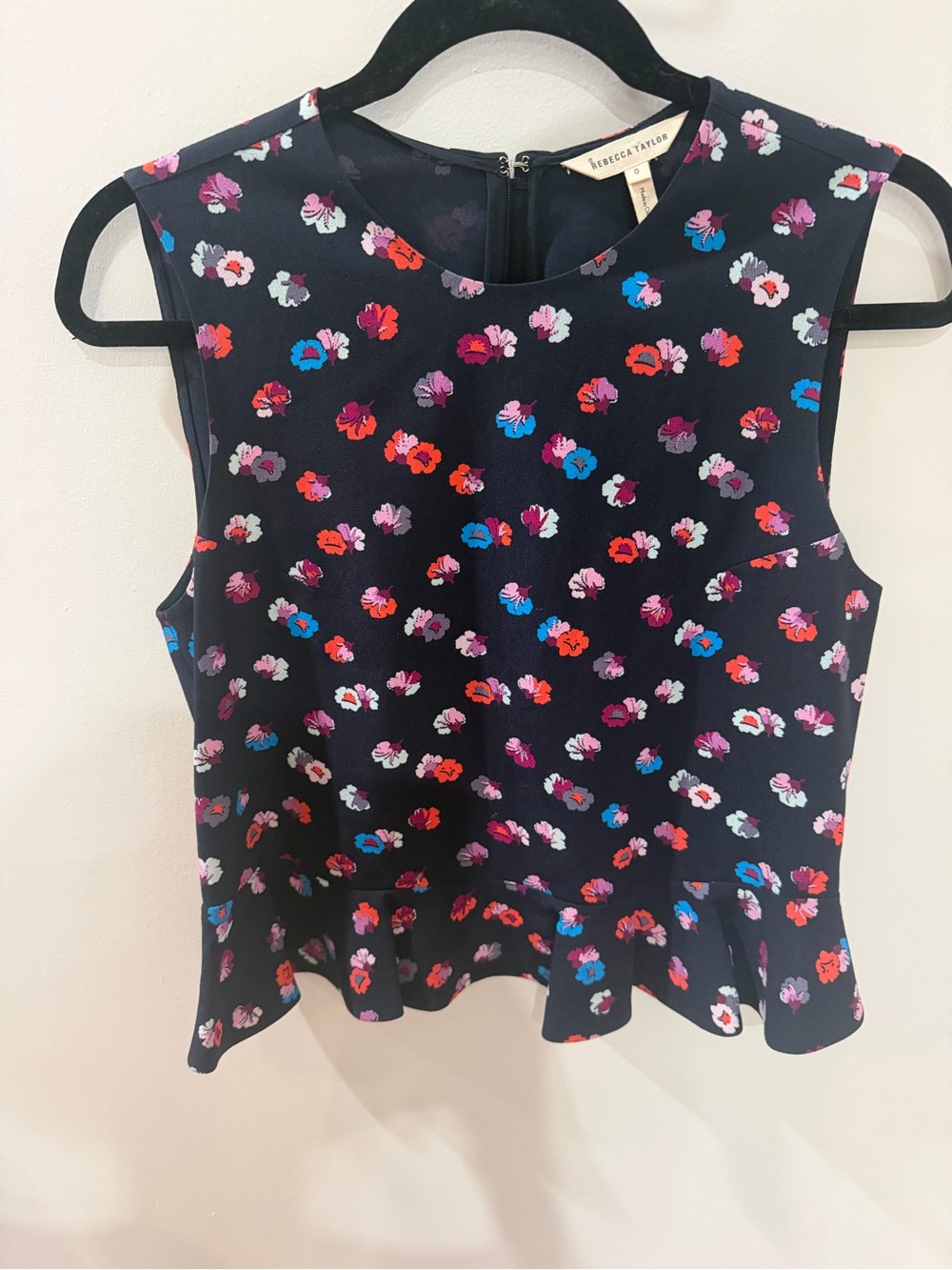 Rebecca Taylor Sakura Floral Peplum Tank Top Navy Blue Size 0